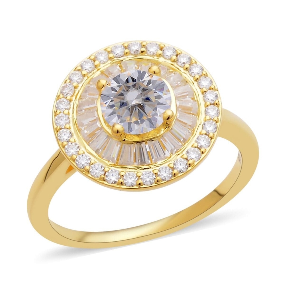 🔥PRICE DROP🔥NWT MOISSANITE DOUBLE HALO IN GOLD OVER STERLING SILVER RING SZ 9